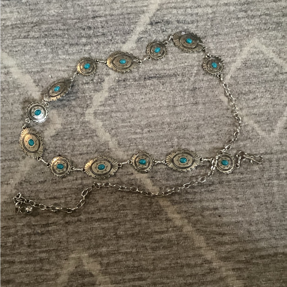 Source Unknown Silver Belt with Turquoise Accents